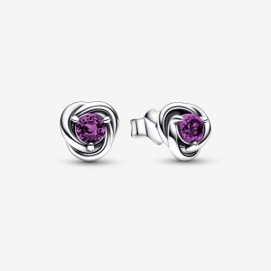 Pandora February Purple Eternity Circle Stud Earrings Silber | 297EKUQZL