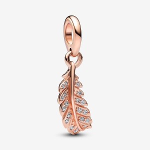 Pandora Floating Curved Feather Dangle Charm Rosa Gold | 954MFLBIA
