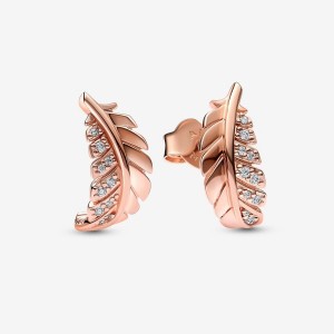 Pandora Floating Curved Feather Stud Earrings Rosa Gold | 104YRIFPL