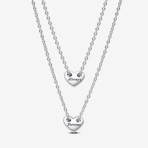 Pandora Forever & Always Splittable Heart Collier Necklaces Silber | 104EKPHFU