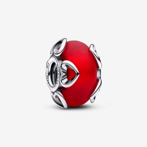 Pandora Frosted Red Murano Glass & Hearts Charm Silber | 918UAQRFD