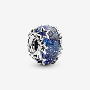 Pandora Galaxy Blue & Star Murano Charm Silber | 523YQAFBX