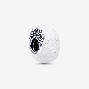 Pandora Glittery White Murano Glass Mom & Love Charm Silber | 351GMJQTN