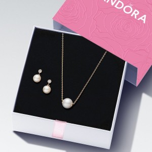 Pandora Gold Plated Pearl Jewelry Set Gold | 310NHOJGY