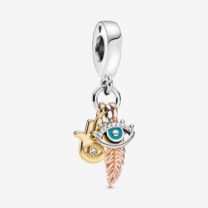 Pandora Hamsa, All-seeing Eye & Feather Spirituality Dangle Charm Mehrfarbig | 541EAPDNR