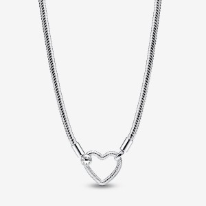 Pandora Heart Closure Snake Chain Necklace Silber | 256BPKJLQ