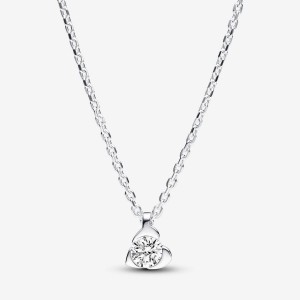 Pandora Heart Pendant Necklace 0.25 carat tw Sterling Silver Silber | 698NSYIVX
