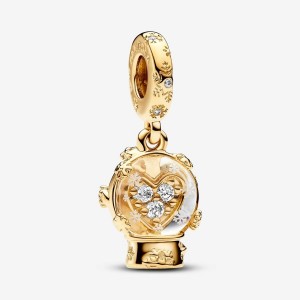 Pandora Heart Snowflake Snow Globe Dangle Charm Gold | 807TAQXUV