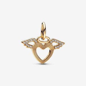 Pandora Heart & Angel Wings Dangle Charm Gold | 167MDLAKV