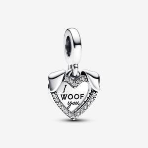 Pandora Heart & Dog Double Dangle Charm Silber | 152BFUXWS