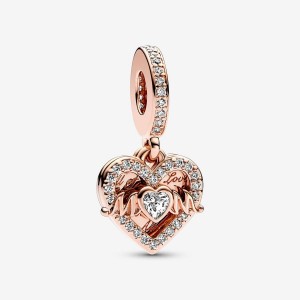 Pandora Heart & Mum Dangle Charm Rosa Gold | 025HPCRAK