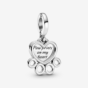 Pandora Hearts & Paw Print Dangle Charm Silber | 304TJAIMR
