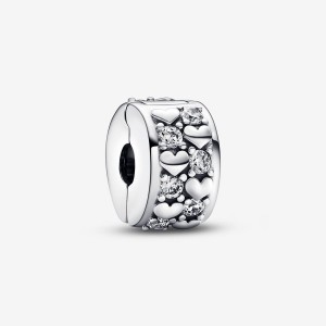 Pandora Infinite Hearts Sparkling Clip Charm Silber | 685WKYODV