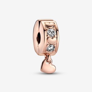 Pandora Infinite Hearts Sparkling Dangling Clip Charm Rosa Gold | 749YTUEJF