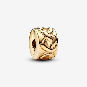 Pandora Knotted Hearts Clip Charm Gold | 624VHAXBK