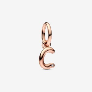 Pandora Letter C Script Alphabet Dangle Charm Rosa Gold | 347VNDWZI