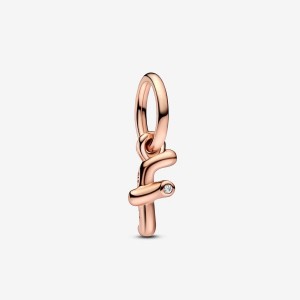 Pandora Letter F Script Alphabet Dangle Charm Rosa Gold | 975WYSHTF