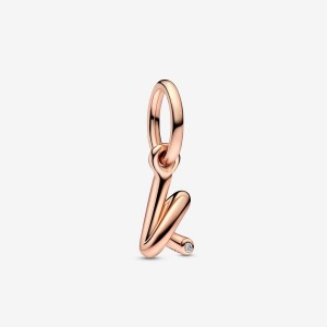 Pandora Letter K Script Alphabet Dangle Charm Rosa Gold | 319SEAILU