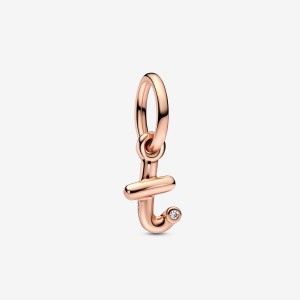 Pandora Letter T Script Alphabet Dangle Charm Rosa Gold | 421WMZOJB