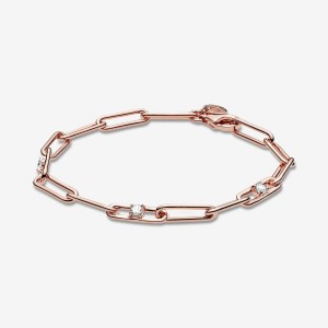 Pandora Link Chain & Stones Bracelet Rosa Gold | 298XCGOZU