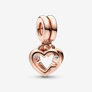 Pandora Linked Sister Hearts Split Dangle Charm Rosa Gold | 197QVXTLO