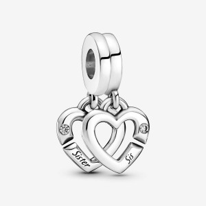 Pandora Linked Sister Hearts Split Dangle Charm Silber | 460KASPVN