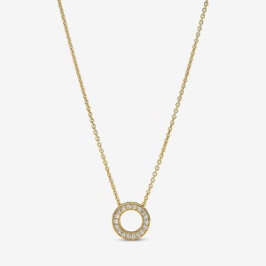 Pandora Logo Pave Circle Collier Necklace Gold | 246KNYGSC