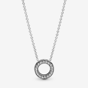 Pandora Logo Pave Circle Collier Necklace Silber | 520YKETZF