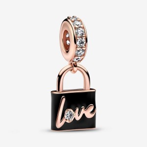 Pandora Love Padlock Dangle Charm Rosa Gold | 738ACZBYQ