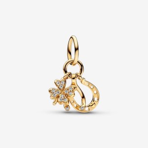 Pandora Lucky Clover, Wishbone & Horseshoe Dangle Charm Gold | 748FGAMXJ