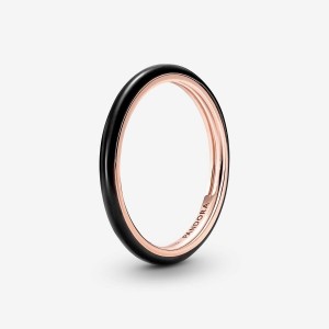 Pandora ME Black Enamel Ring Rosa Gold | 260VBFYDQ