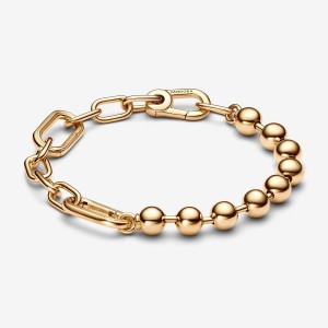 Pandora ME Metal Bead & Link Chain Bracelet Gold | 415PAVFOI