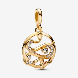 Pandora ME Pave Snake Medallion Charm Gold | 726YJWFXT
