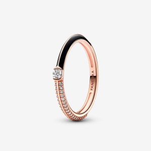 Pandora ME Pave & Black Dual Ring Rosa Gold | 904VALOPY