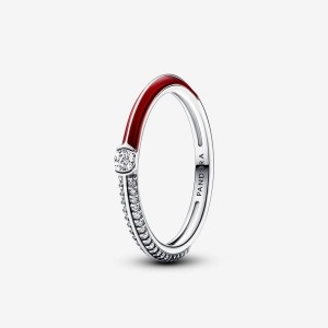 Pandora ME Pave & Red Dual Ring Silber | 425HGRDLF