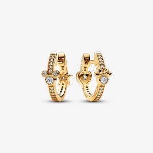 Pandora Mickey Mouse Sparkling Hoop Earrings Gold | 025HEXNTR