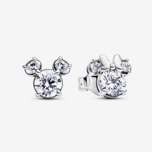 Pandora Mickey Mouse Sparkling Stud Earrings Silber | 495VMCQPY