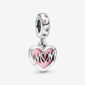 Pandora Mom Script Heart Dangle Charm Silber | 413JVOLKB