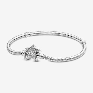 Pandora Moments Asymmetric Star Clasp Snake Chain Bracelet Silber | 194QSGFYJ