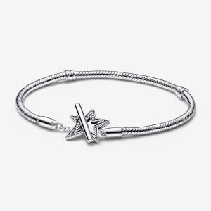 Pandora Moments Asymmetric Star T-bar Snake Chain Bracelet Silber | 124PQOAKH