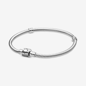 Pandora Moments Barrel Clasp Snake Chain Bracelet Silber | 460FXMGNT