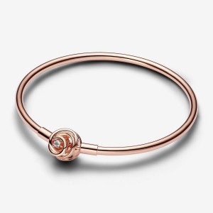 Pandora Moments Encircled Clasp Bangle Rosa Gold | 472TSZJDO