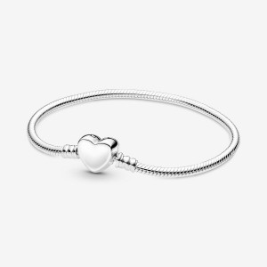 Pandora Moments Engravable Heart Clasp Snake Chain Bracelet Silber | 780HYEDWN