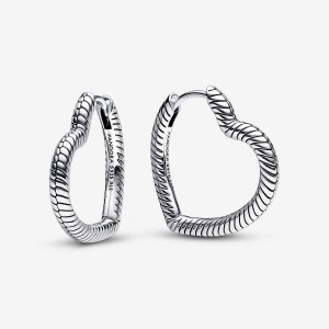 Pandora Moments Heart Charm Hoop Earrings Silber | 692YVBJPK