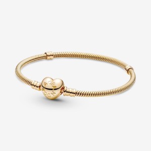 Pandora Moments Heart Clasp Snake Chain Bracelet Gold | 620HCAFZR