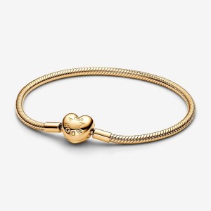 Pandora Moments Heart Clasp Snake Chain Bracelet Gold | 753IQNJHU