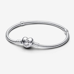 Pandora Moments Heart Clasp Snake Chain Bracelet Silber | 876ZRCFTB