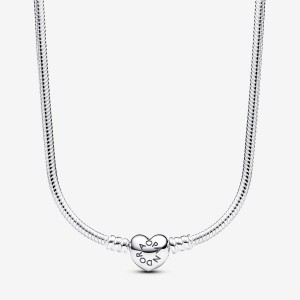Pandora Moments Heart Clasp Snake Chain Necklace Silber | 562KLIDFO