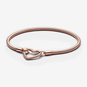Pandora Moments Heart Closure Snake Chain Bracelet Rosa Gold | 726QPMWUV