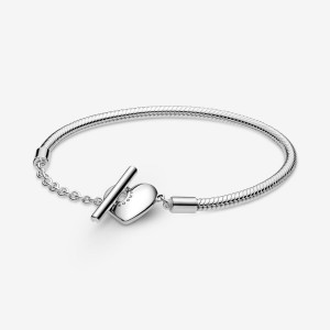 Pandora Moments Heart T-Bar Snake Chain Bracelet Silber | 816BCDQRE